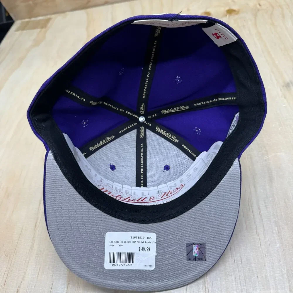 NEW Los Angeles Lakers Mitchell Ness HWC Basic Liberty Fitted Hat Cap Sz 8